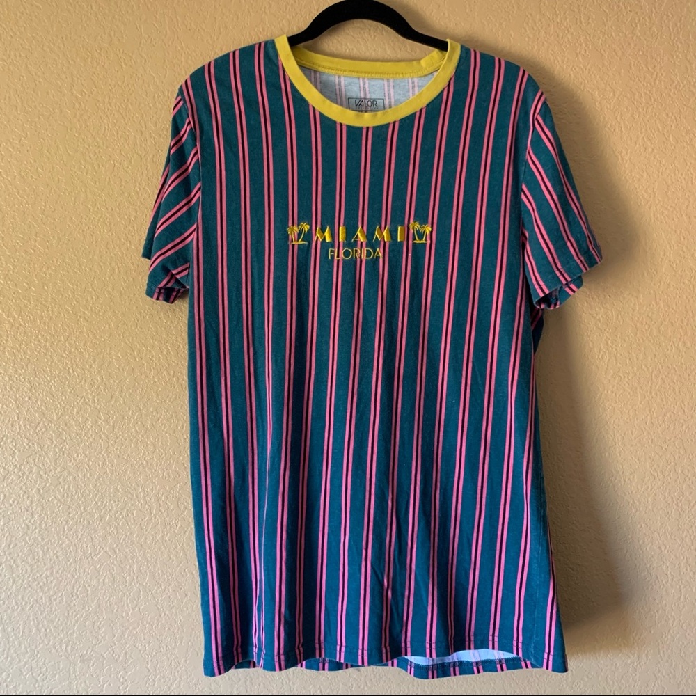 Valor Collective Men’s Striped Green & Pink Miami Shirt - X-Large